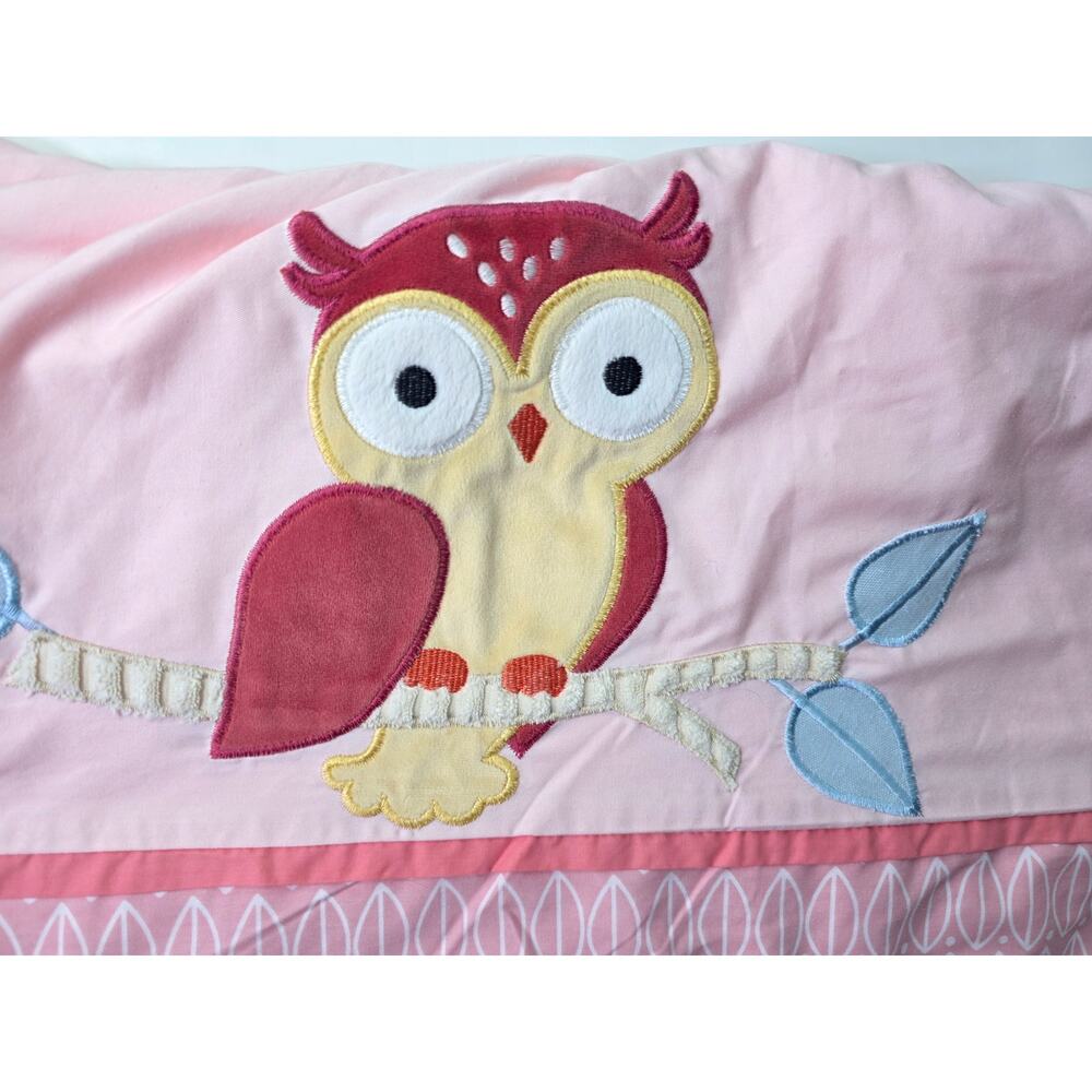 LAMBS & IVY Pink Floral Owl Birds Flowing EUC Panels on all 4 sides Crib Skirt